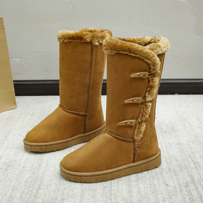 Cotton Shoes Thickened Mid-top Snow Boots Middle Tube Leather Boots