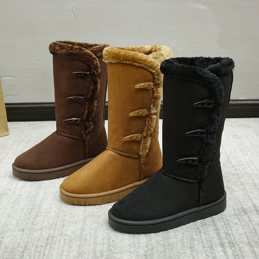 Cotton Shoes Thickened Mid-top Snow Boots Middle Tube Leather Boots